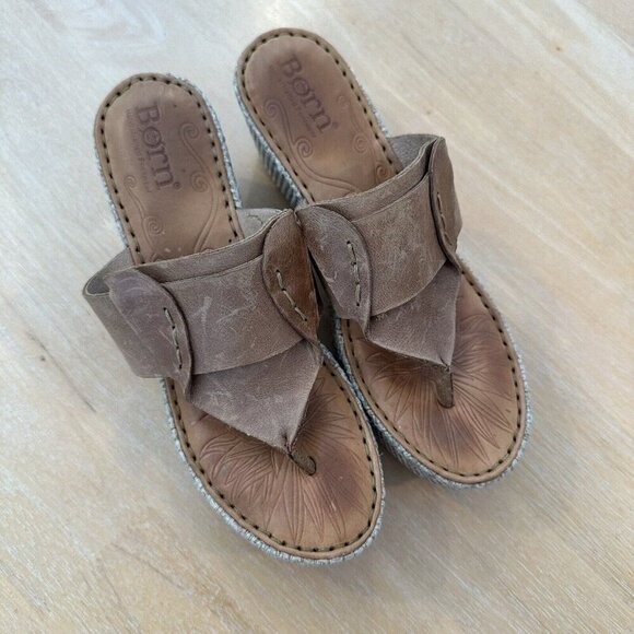 Born Wedge Sandals Womens 8 Brown Tan Leather Comfort Espadrille Woven Platform - Picture 8 of 11